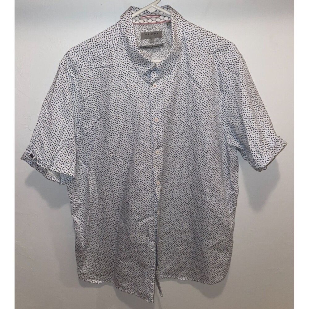 Ted Baker Shirt Mens sz 7 (2XL) Leaf Print Short Sleeve Modern Button Up Casual